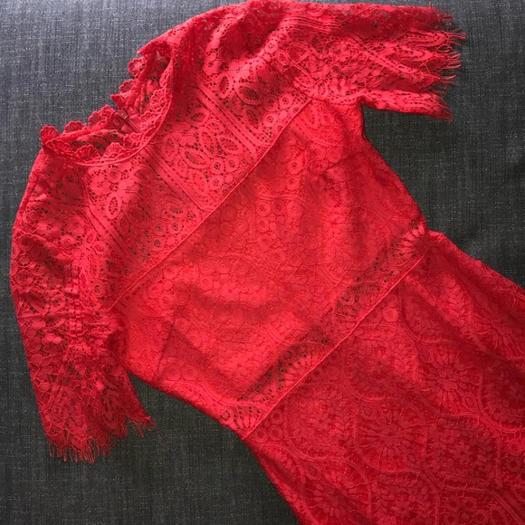 Lulu's Red Lace Dress - Picture 3 of 8